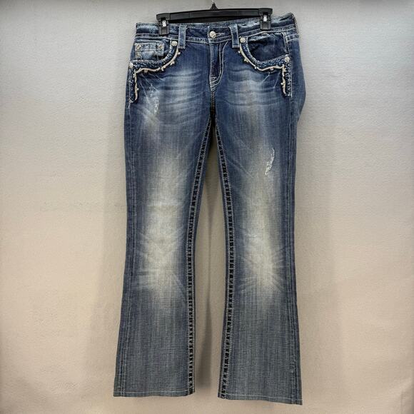 Miss Me Jeans Womens 29 (8) Blue Boot Cut Embellished Pockets Western Blingy - Picture 1 of 16